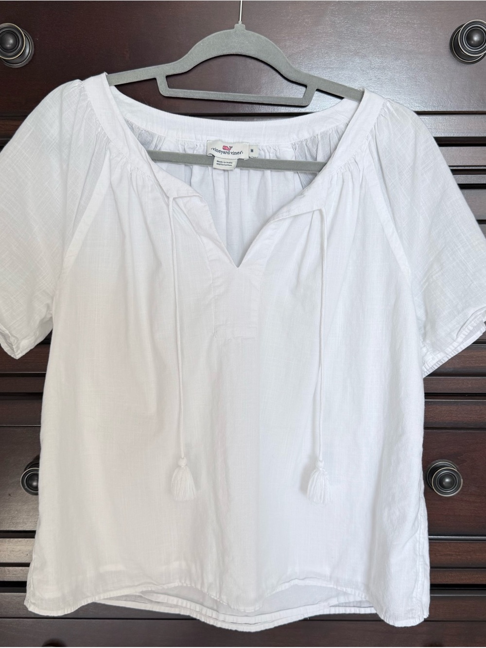Vineyard Vines Women's White Tassel Peasant Top - Picture 5 of 10